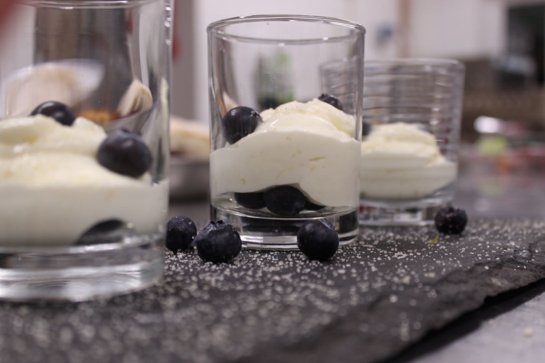 Lemon posset with blueberries - this tasted as tart and tangy as sorbet, incredible!