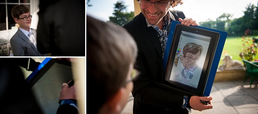 A digital caricaturist at a wedding at The Lawn