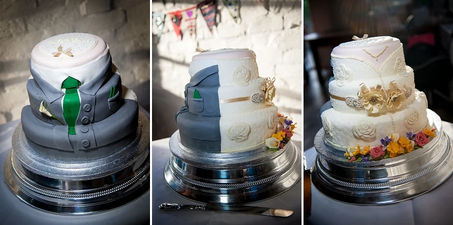 His and hers two sided wedding cake