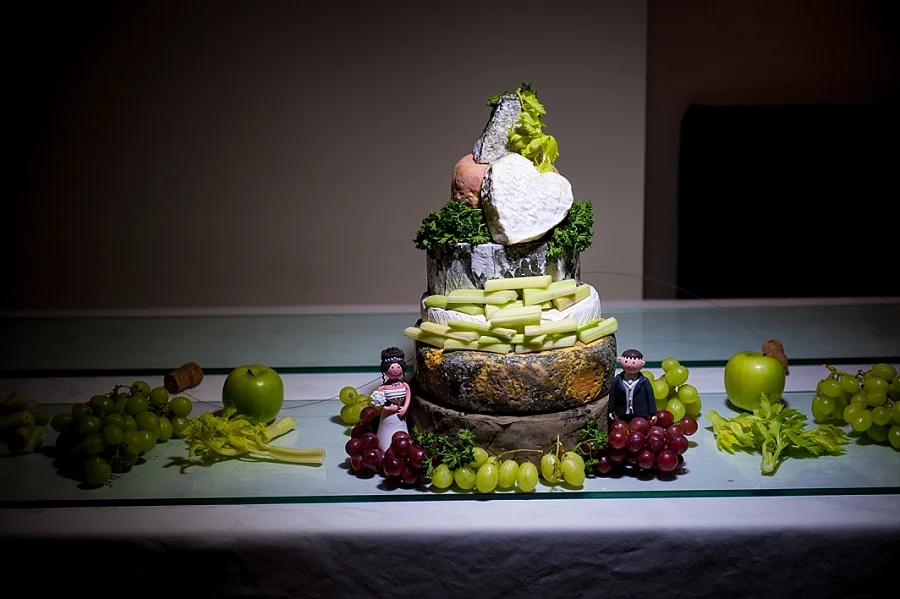 Wedding cake made of cheese at wedding at The Sandbank in Southend on Sea