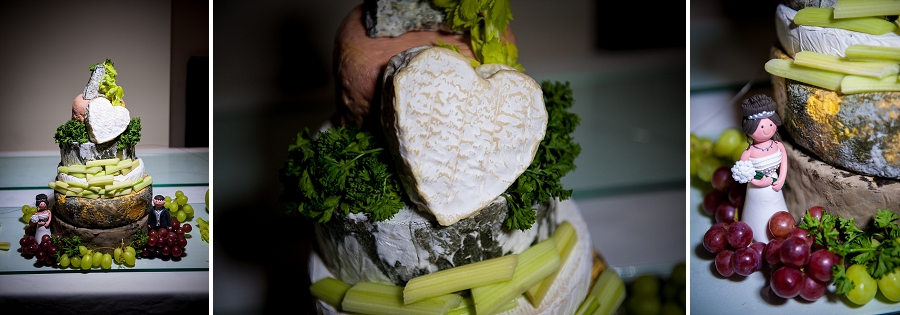 Heart shapes cheese on wedding cake