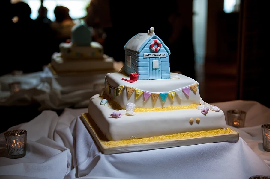 seaside themed wedding cake from wedding at Roslin Beach in Southend Essex