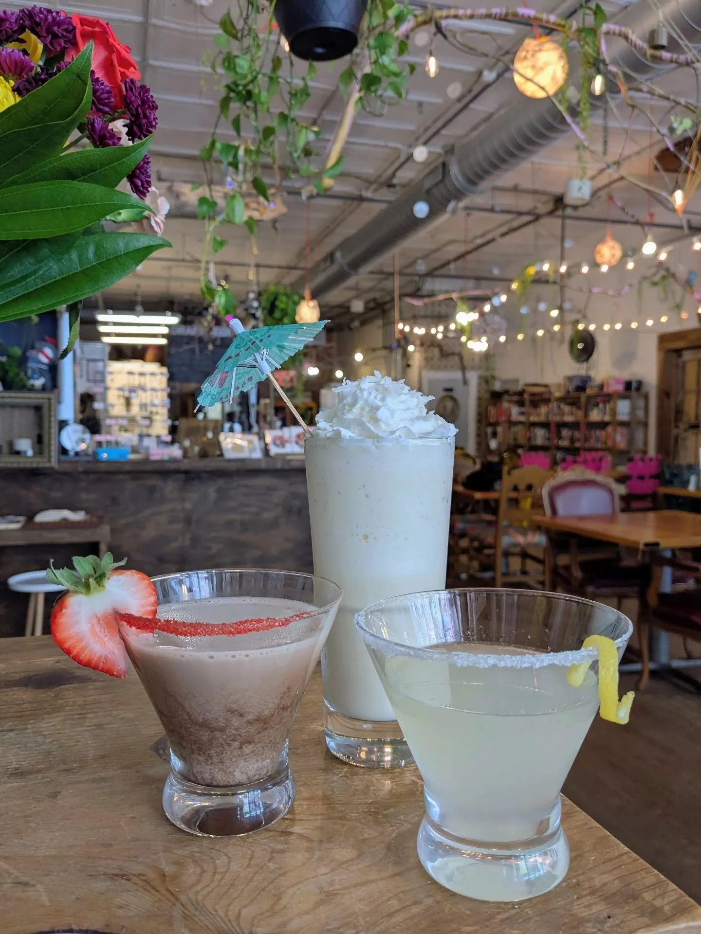 🌸🌱Mother's Day at Tabletop!🌱🌸 Mom's play for free and y'all get a sneak peak at a couple of our spring cocktails; the Basil Lemon Drop, and the Chocolate Strawberry Martini! And yes, in the background is a Pina Colada Milkshake! 😉. Treat your mo