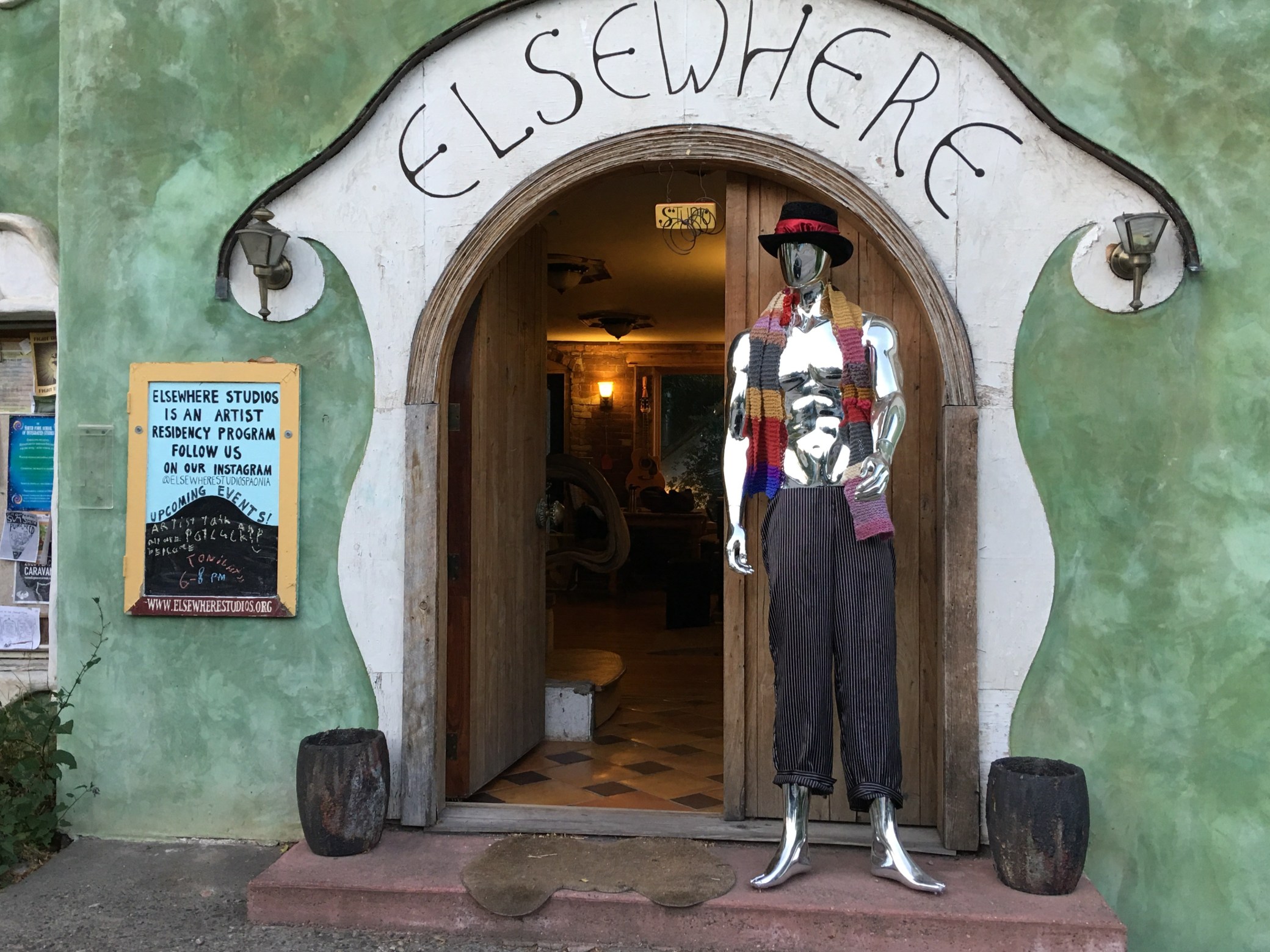 Silver Man welcomes visitors to Elsewhere