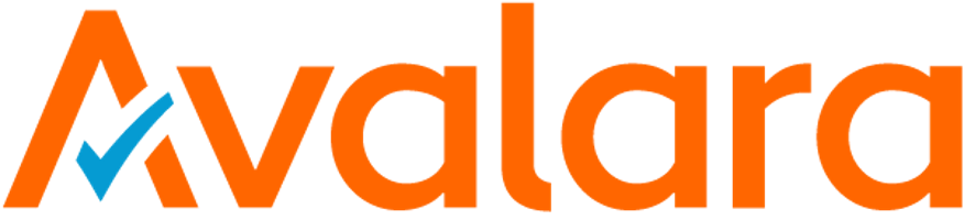 Logo of Avalara with orange text and a blue checkmark integrated into the letter A.