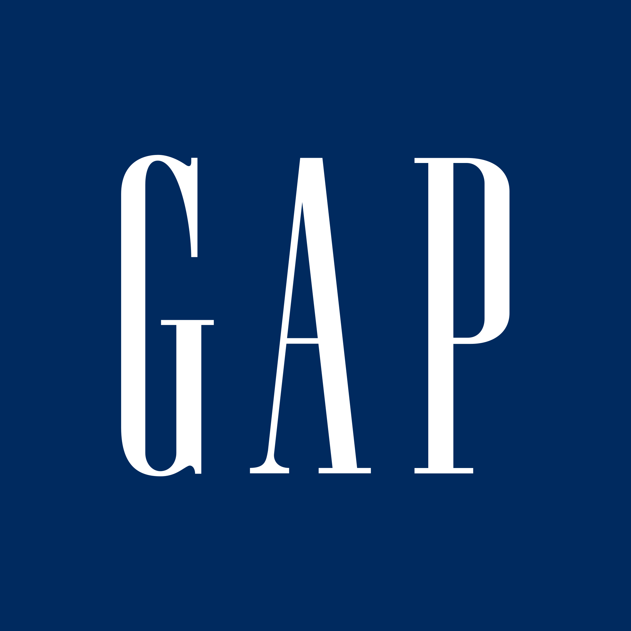 Stylized logo with the word 'GAP' in large white font on a dark blue background.