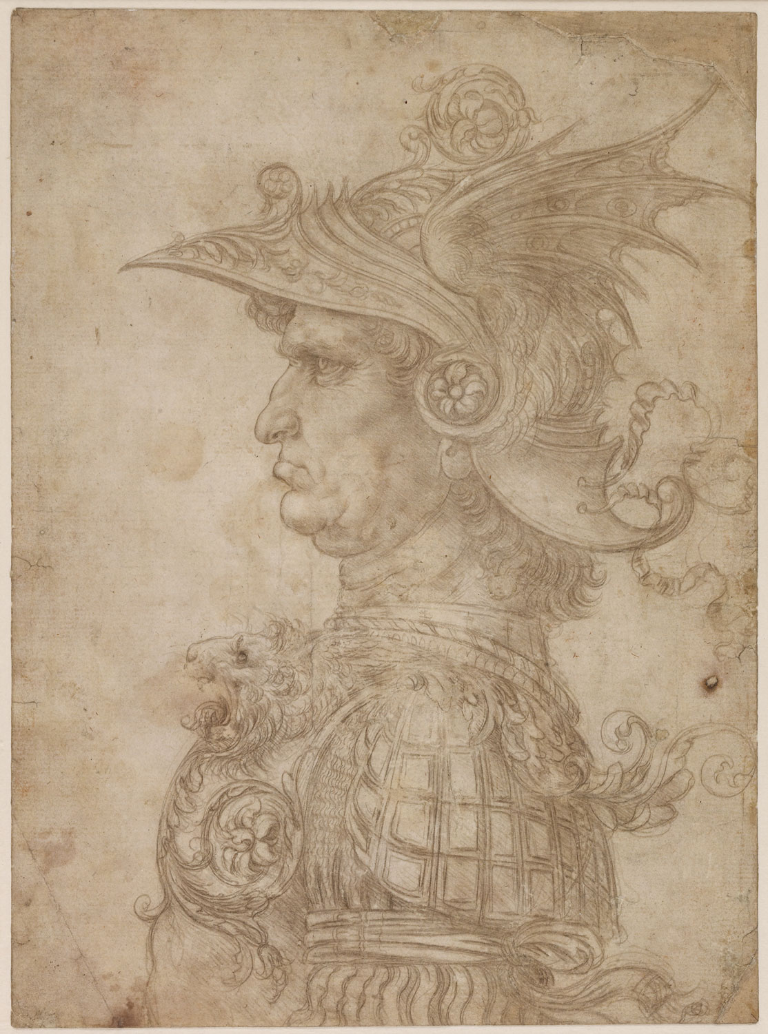 Leonardo da Vinci, A Bust of a Warrior, c. 1475/1480 silverpoint on cream prepared paper On loan from The British Museum, London © The Trustees of The British Museum, London