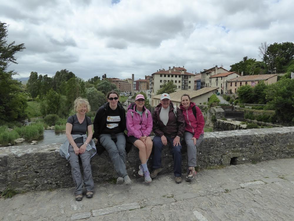 Group posing for the Picture outside Pamplona: Rose, Gail, Liz, Tony and Clara