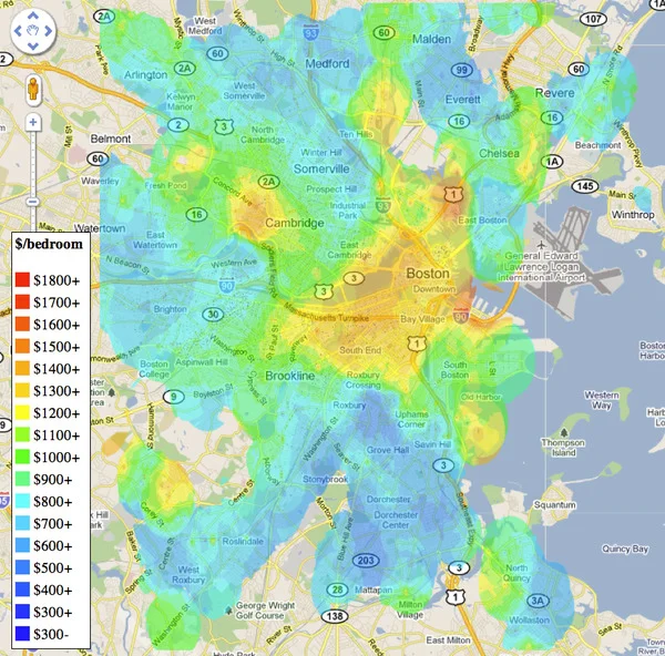Very cool interactive heat map , showing Boston apartment rental prices. Via Laura Nelson .