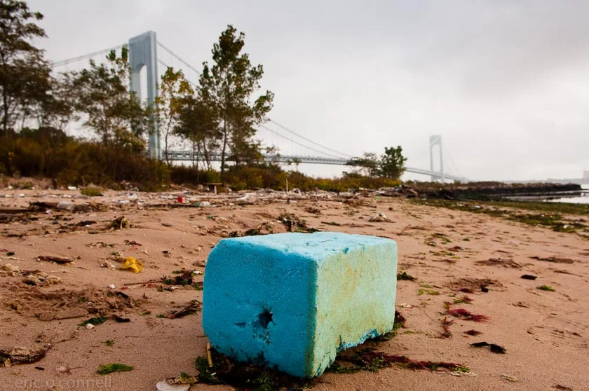 Foam Block, South Beach, Staten Island, and Verrazano Bridge, NY. 