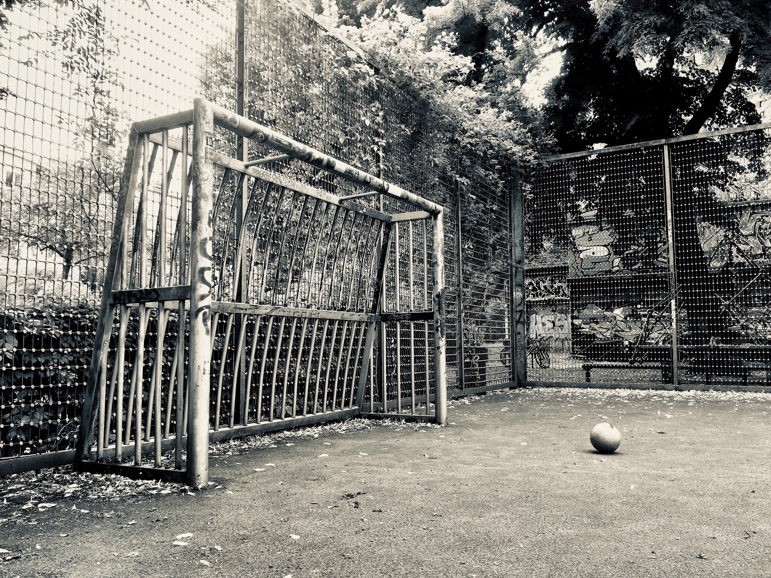 Sternschanze, Hamburg, Germany The ball was there and spray painted silver, same as the goal.