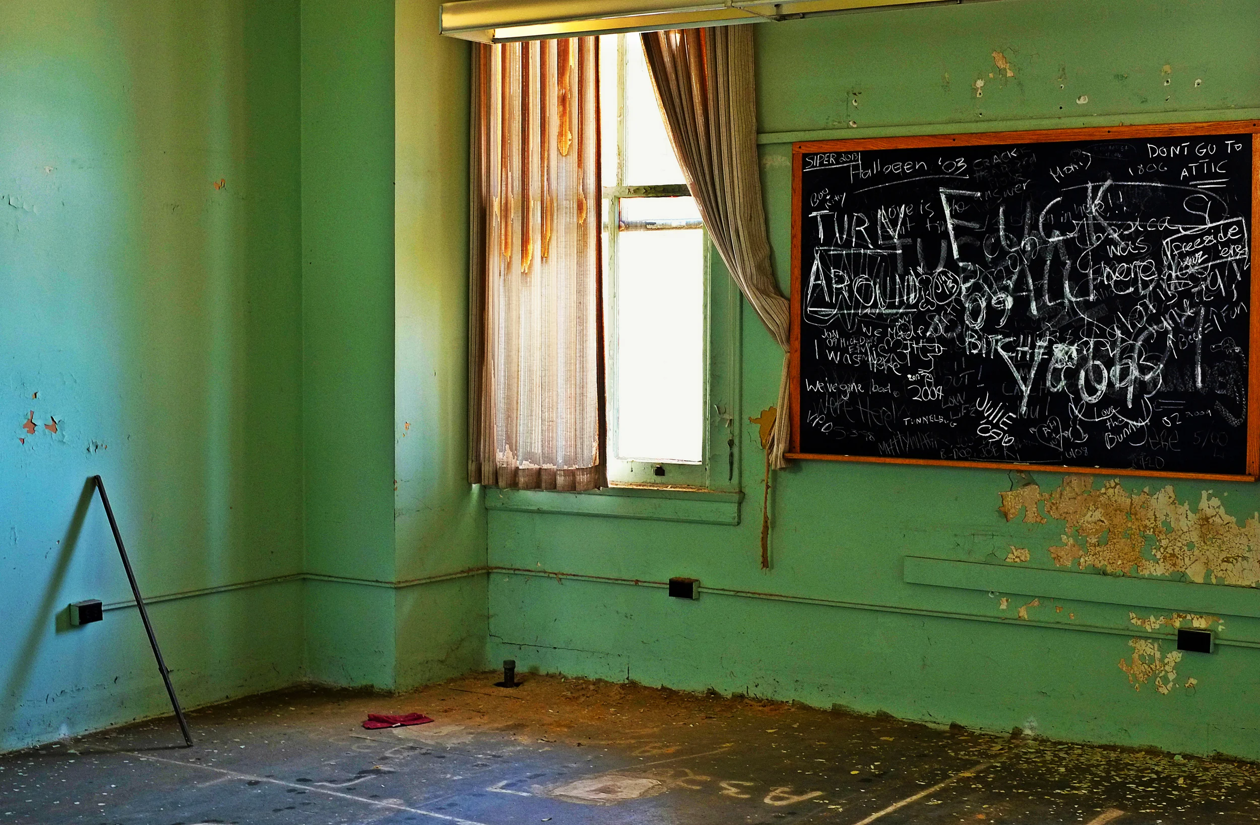 Remnants on third floor of the abandoned hospital.