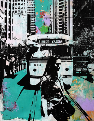 Walking to the Castro, mixed media on panel, 24 x 36 in.