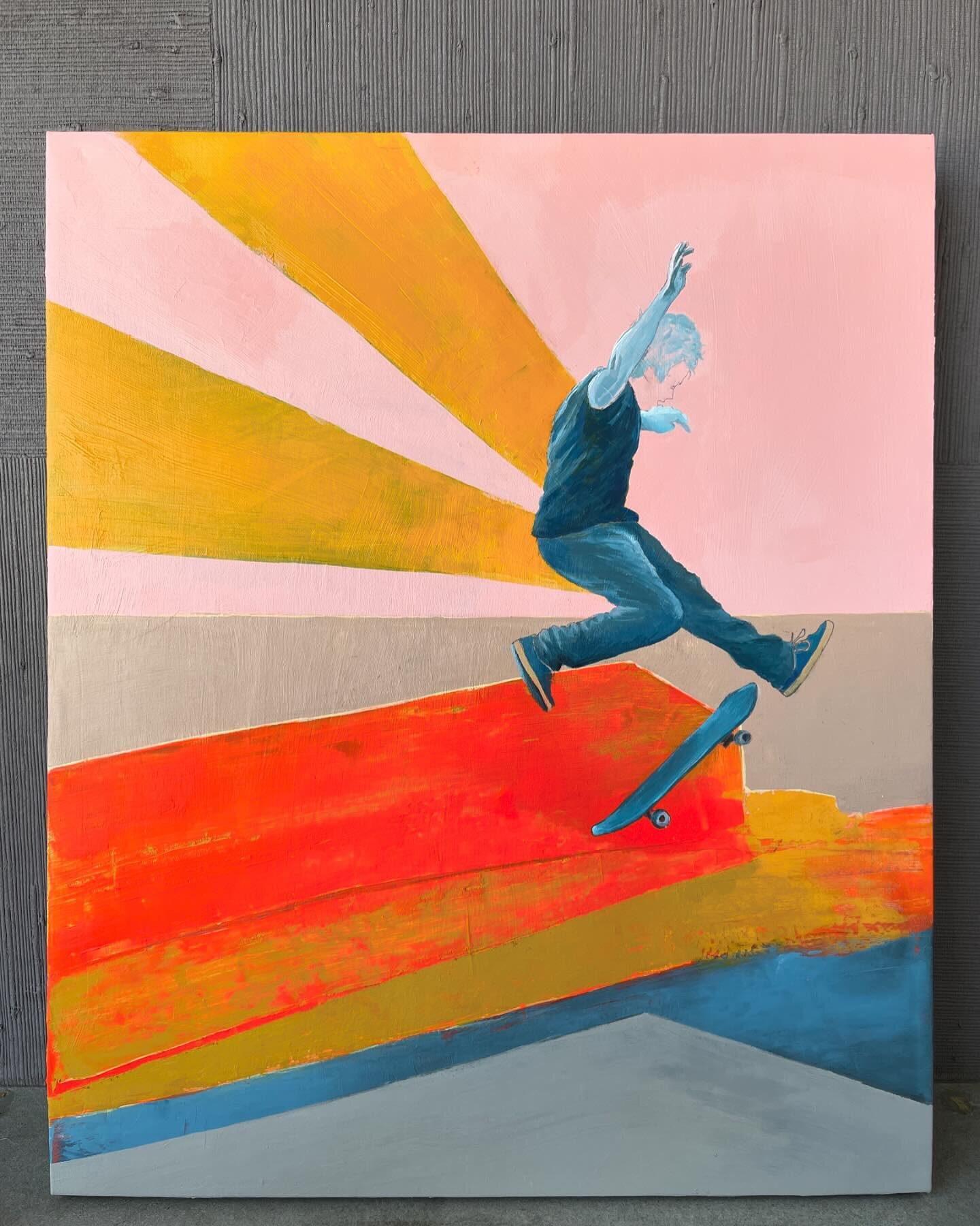 Here&rsquo;s the next piece in my street vignettes series. I&rsquo;ve always admired skateboarders and surfers, especially the fearlessness of kids. Acrylic on canvas. 24 x 20.

#streetvignettes #skateboarders #skateboardingart #semiabstract #palmspr