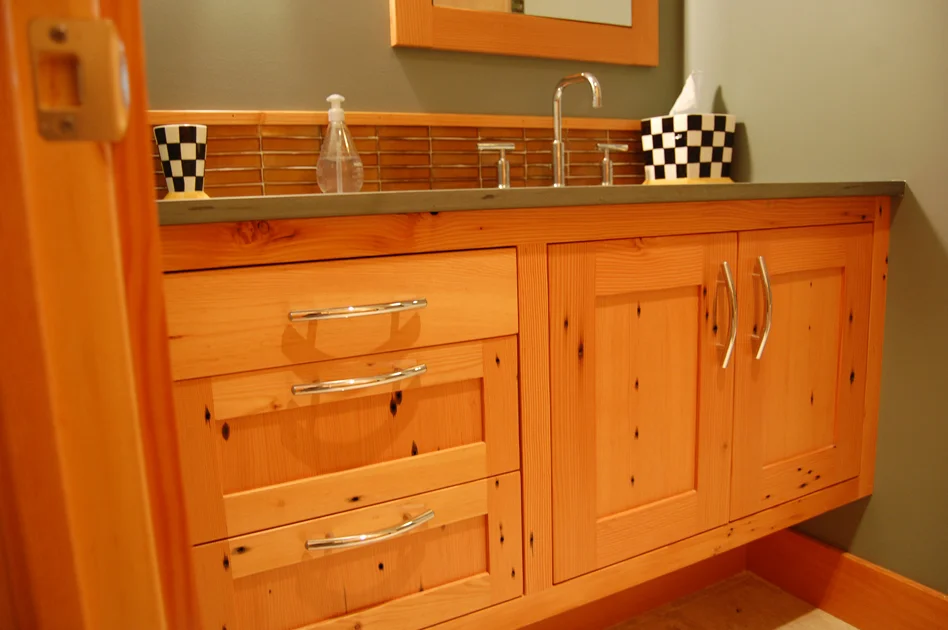 Reclaimed Doug fir with shotgun pattern of old nail holes.