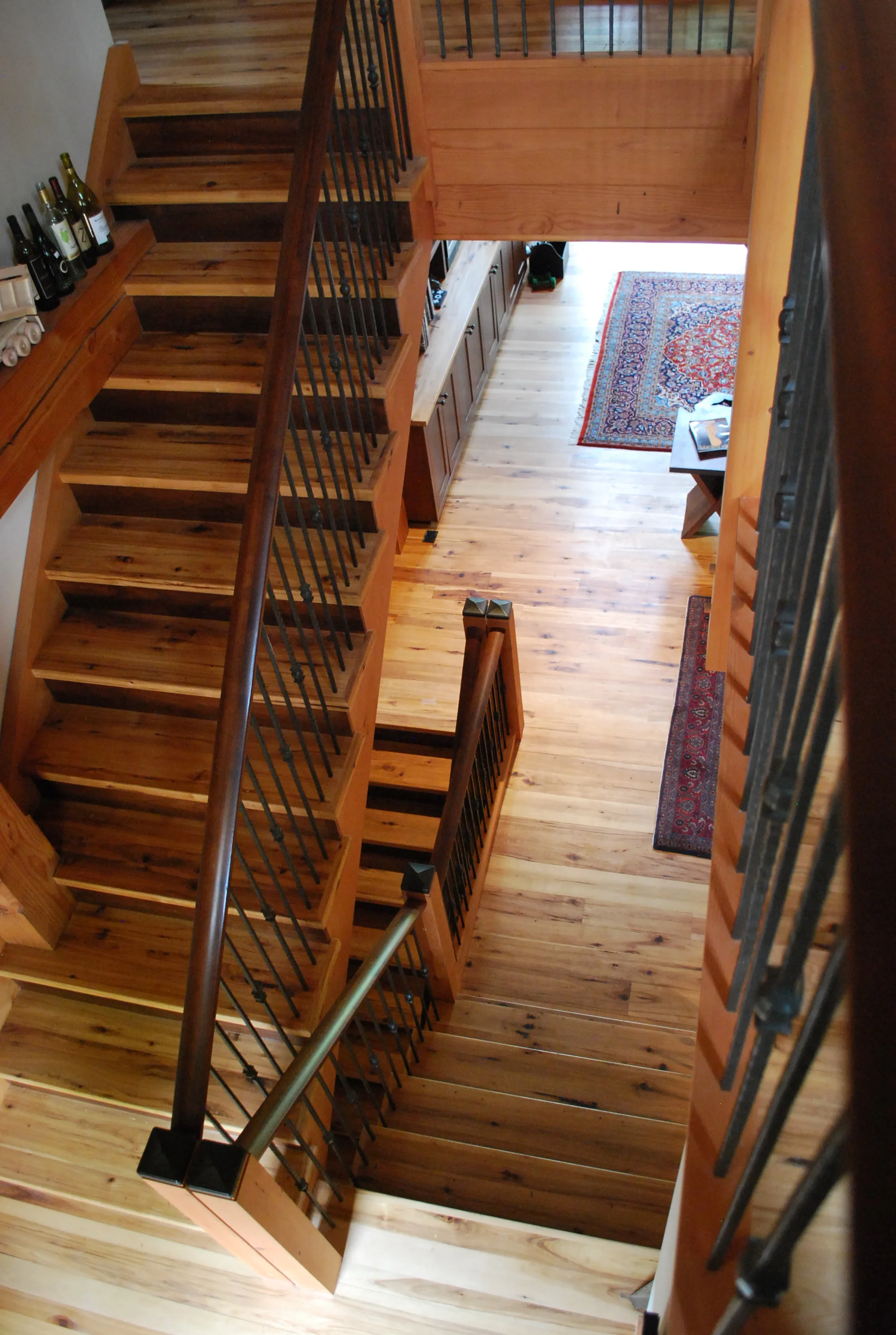 Reclaimed Hickory and Walnut stairs.