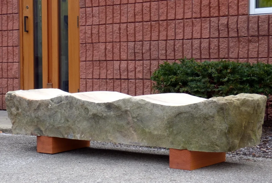 Carved Stone Bench from Reclaimed Barn Foundation