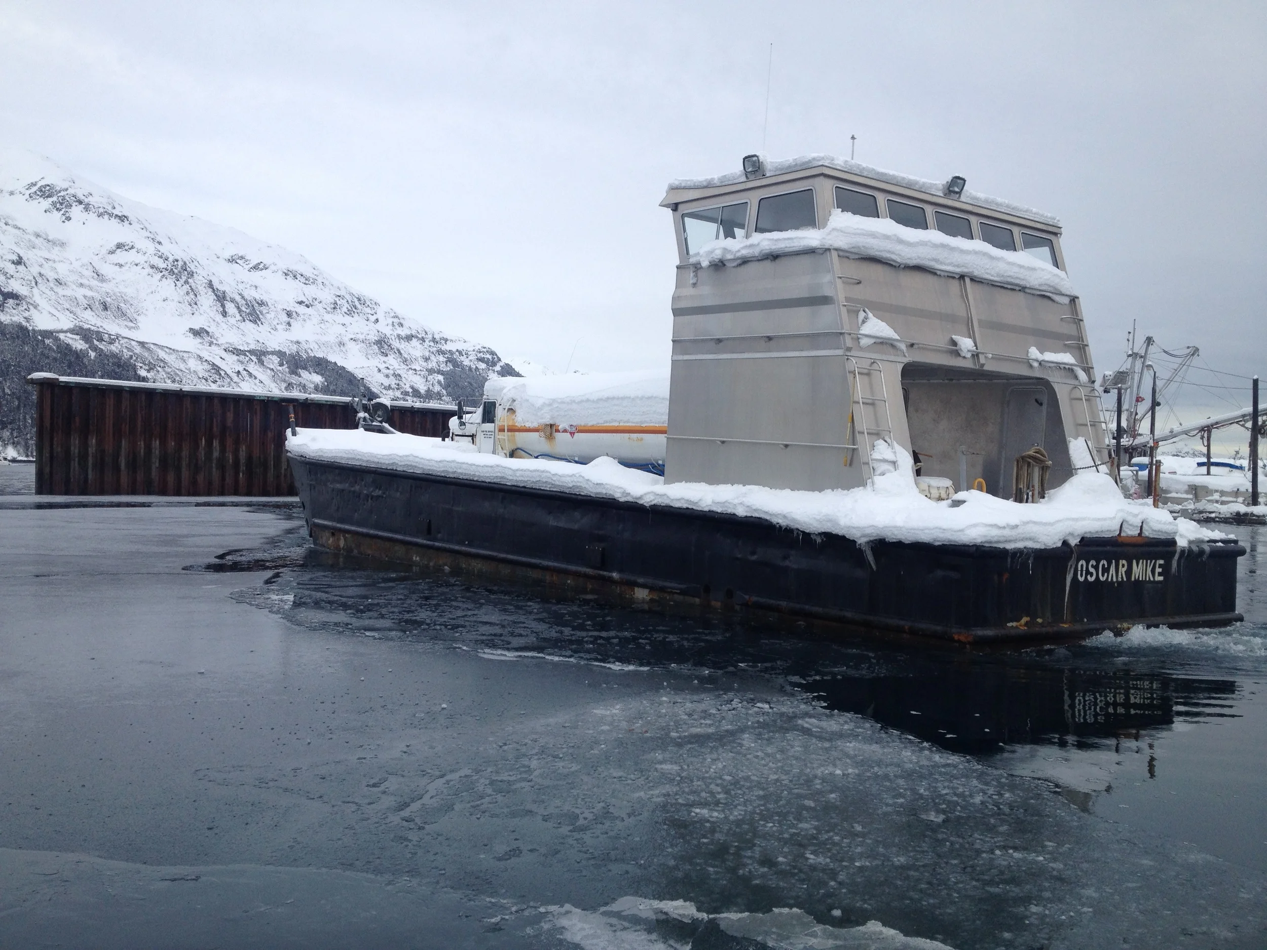Landing craft supporting fuel and propane delivery operations in Prince William Sound, Alaska