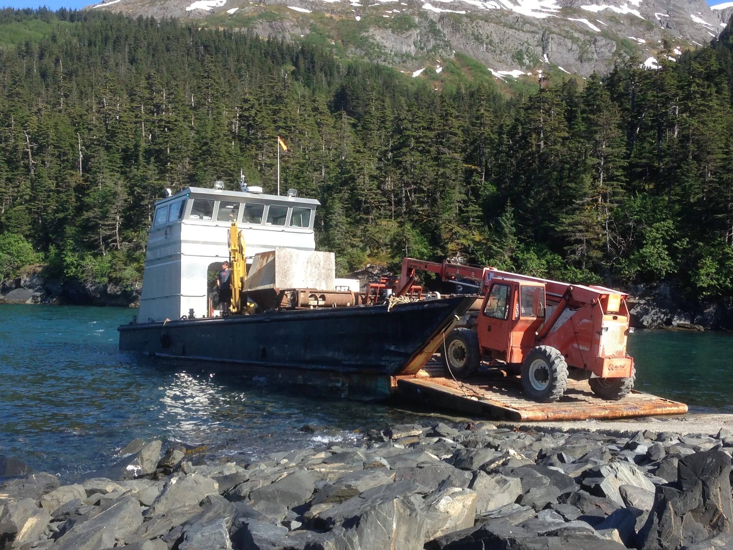 Landing craft operated by Dojer Services LLC providing marine freight transport in Prince William Sound, Alaska
