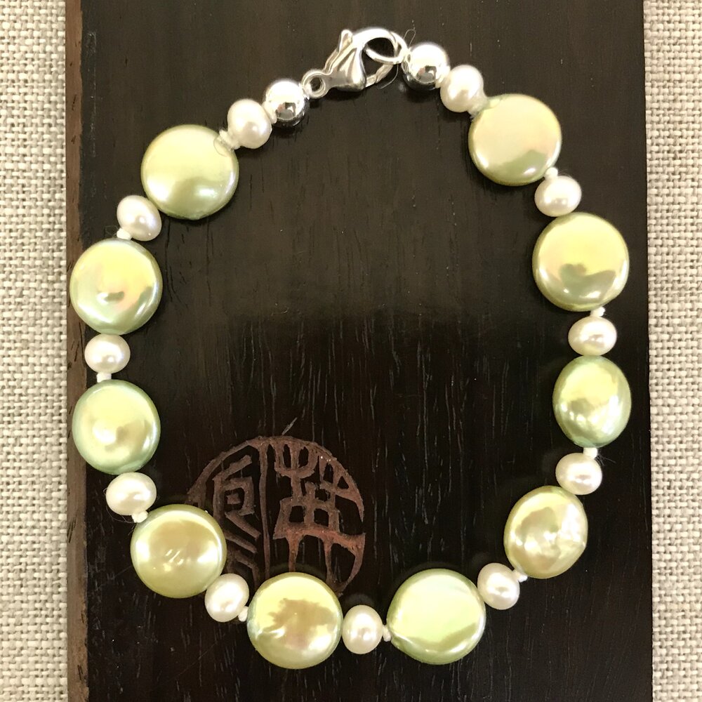 gold green pearl bracelet