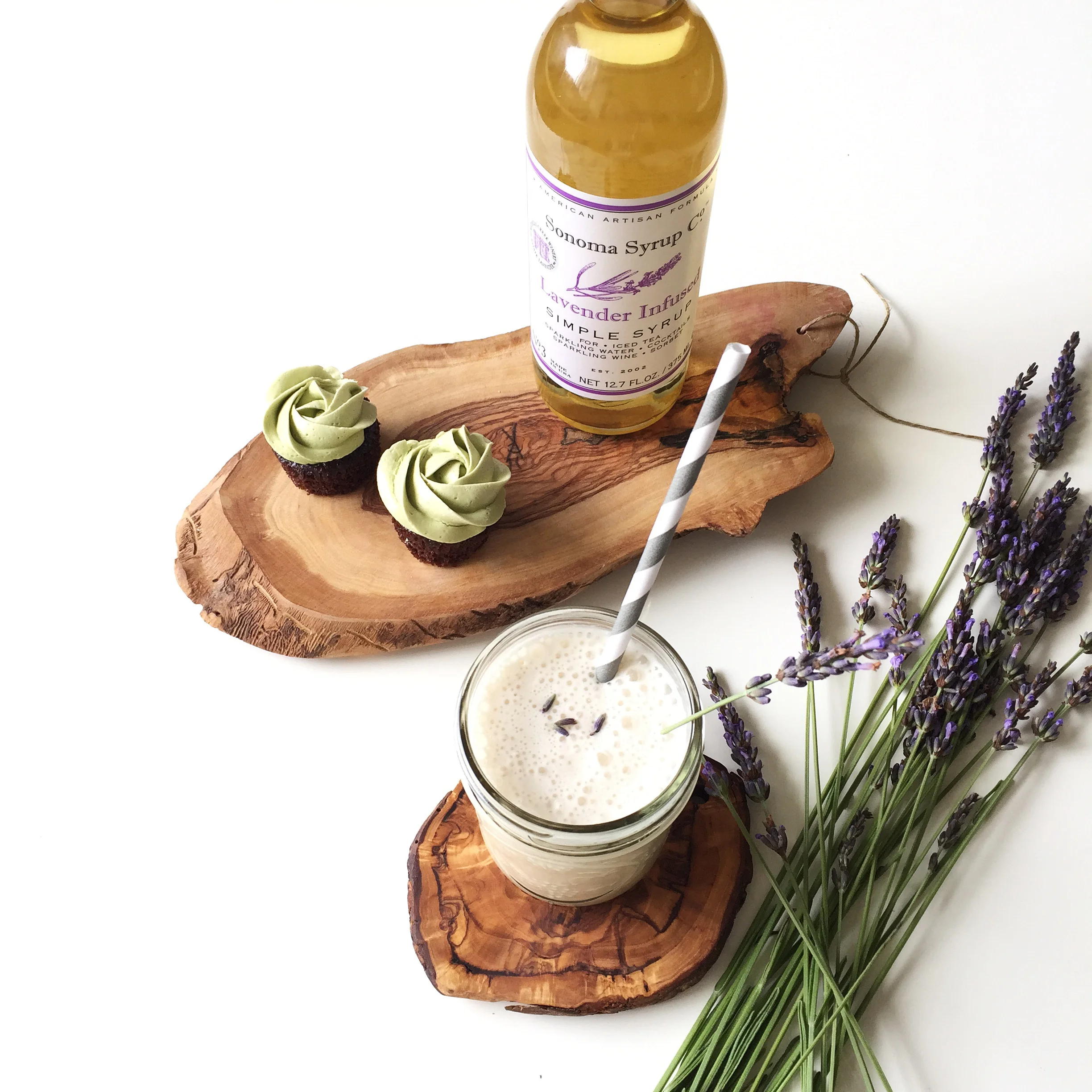 Lavender Iced Latte with Matcha-Chocolate Cupcakes