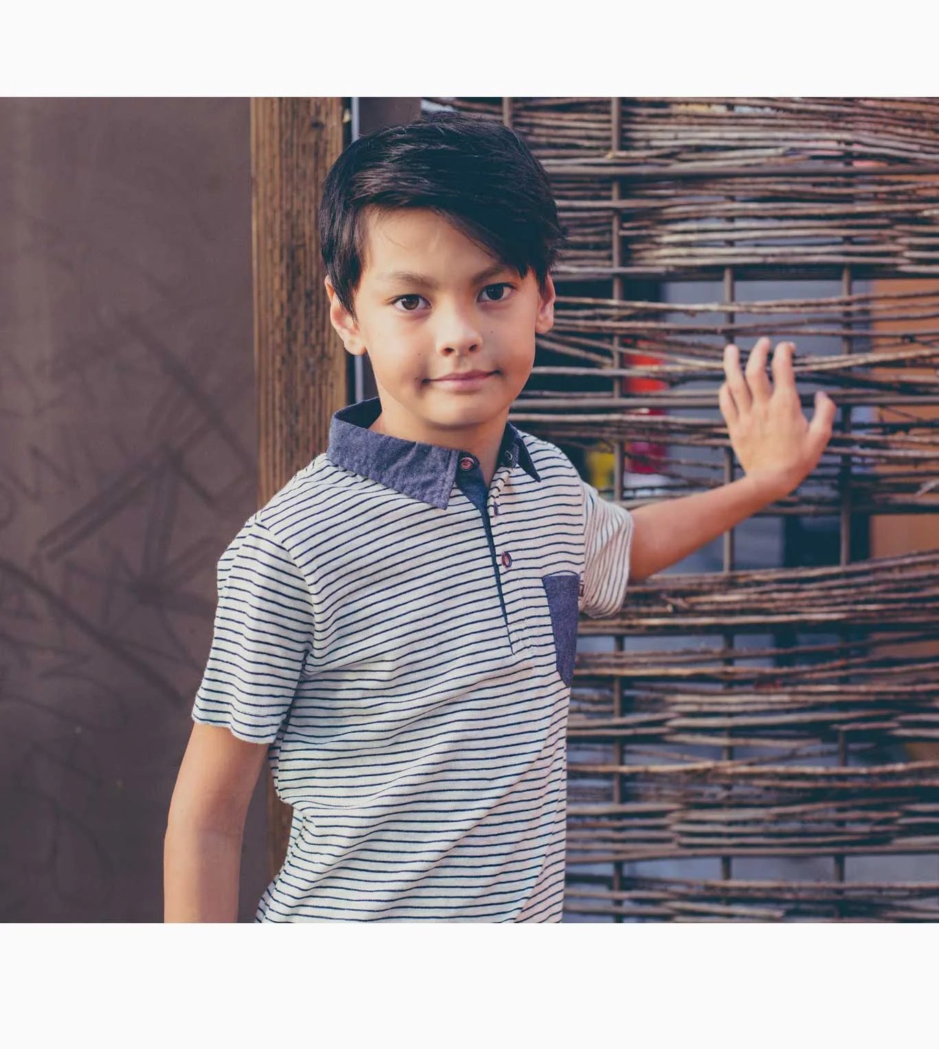 Navy licorice bamboo stripe knit jersey polo