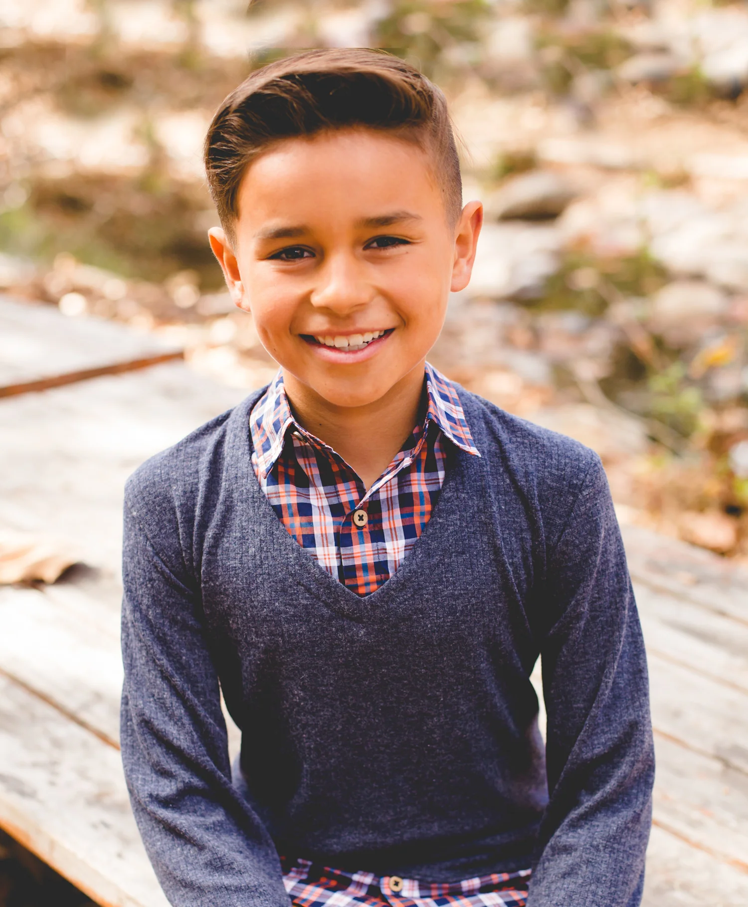 Navy Sweater Knit Ribbed w/Plaid 2Fer Shirt 