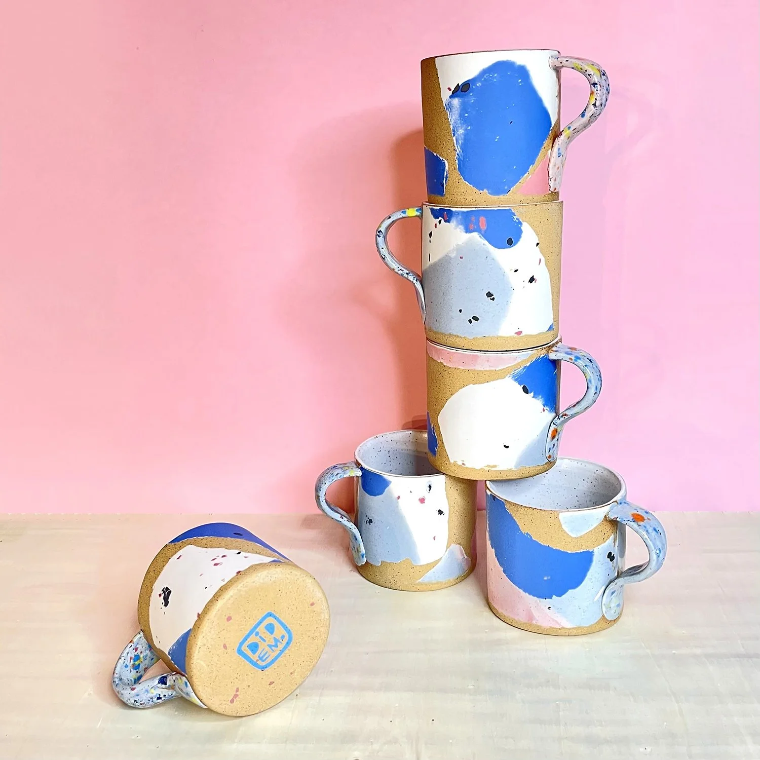 DIDEM MERT_Earthy Confetti Mug Collection_2021_3.5%22x4.5%22x3.5%22 (each)_Mid-range stoneware, slips, underglazes, glazes_fired to cone 5 OX. (electric).jpg