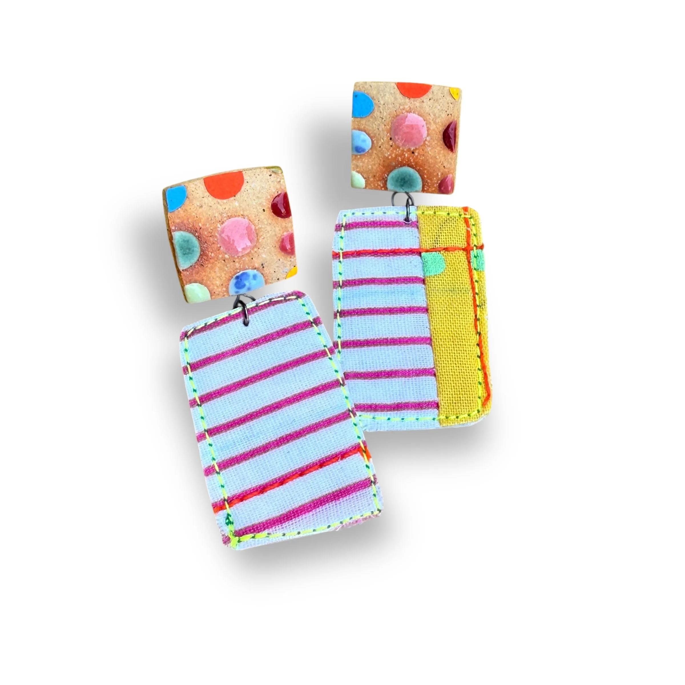 Quilted + Ceramic Earrings (FREE SHIPPING)