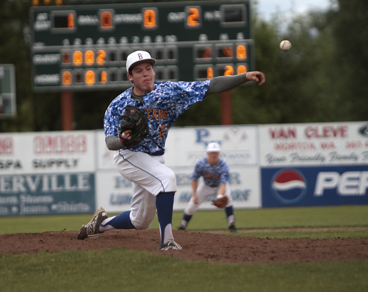 Bainbridge High senior and primary pitcher Brett Green on the mound during the first game of the 2014 3A Region III Tournament, against Timberline High.