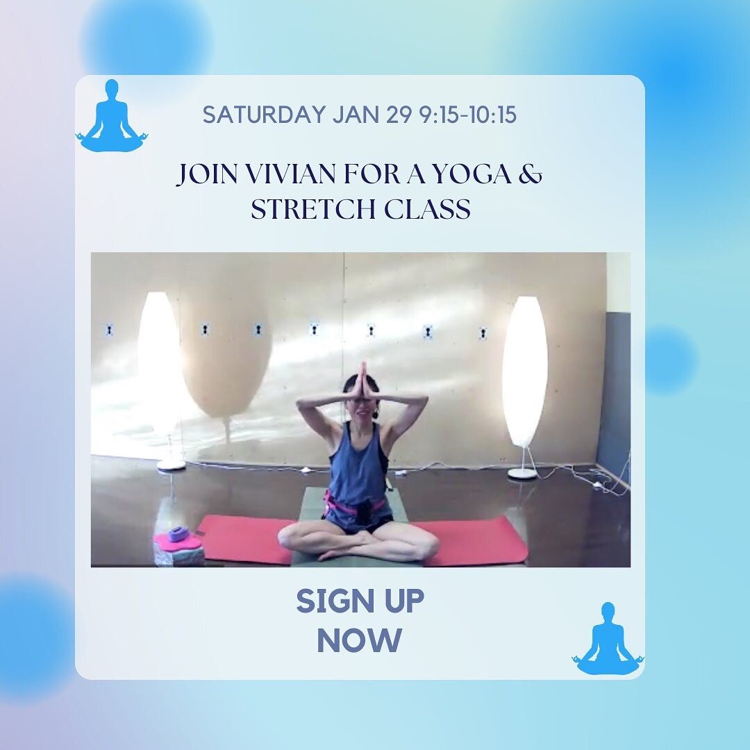 JOIN VIVIAN THIS SATURDAY FOR AN AMAZING YOGA AND STRETCH CLASS @9:15 AM. WHAT A GREAT WAY TO START YOUR WEEKEND! WE HOPE TO SEE YOU VIRTUALLY ON ZOOM!