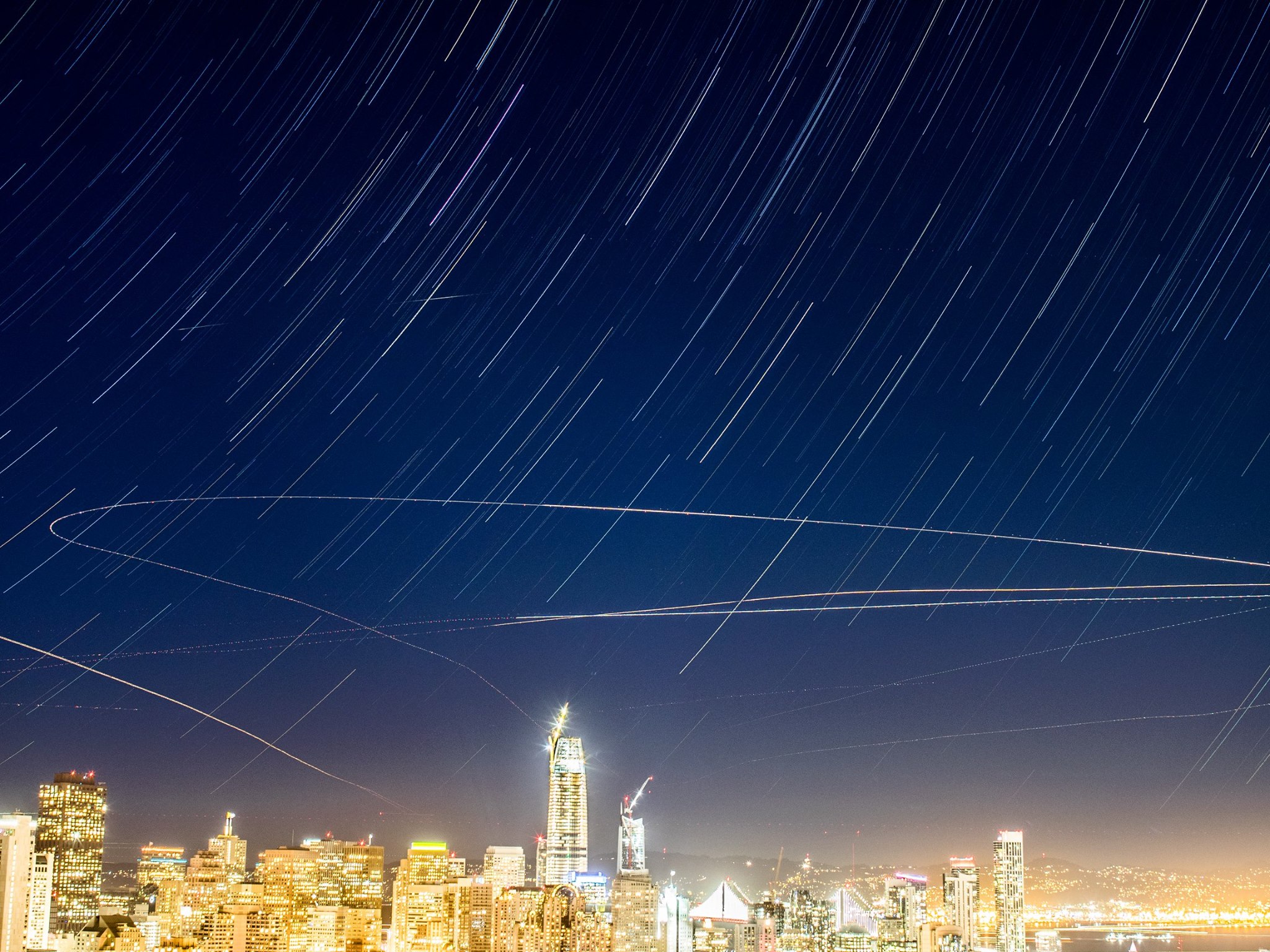 star and airline trails, san francisco