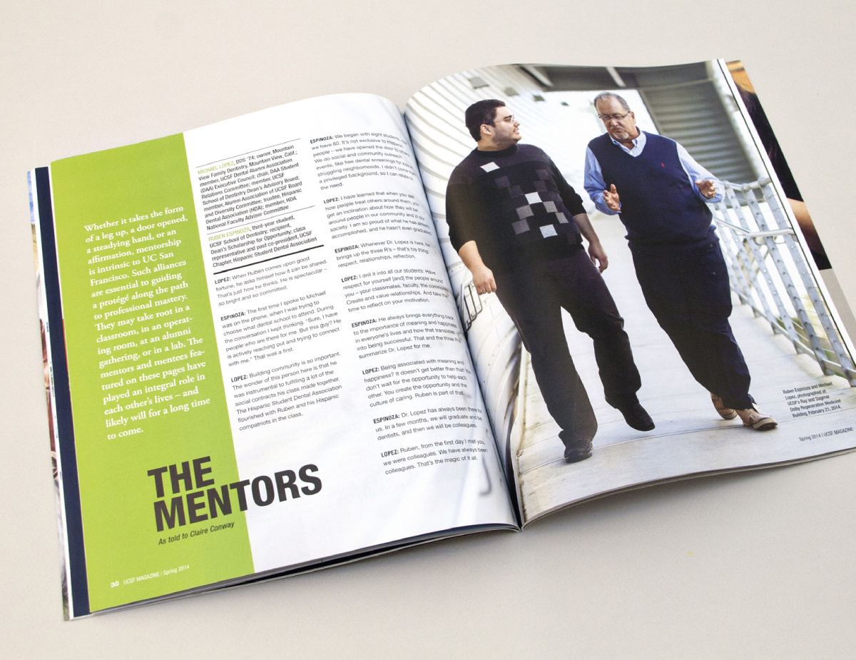 Photograph ©Steve Babuljak Brief: The concept for the opening spread of the photo-driven article on mentors was a image that would read as full-bleed, but also be conducive to placing text on the left side. Show the spirited banter this pair engaged in during every meeting.