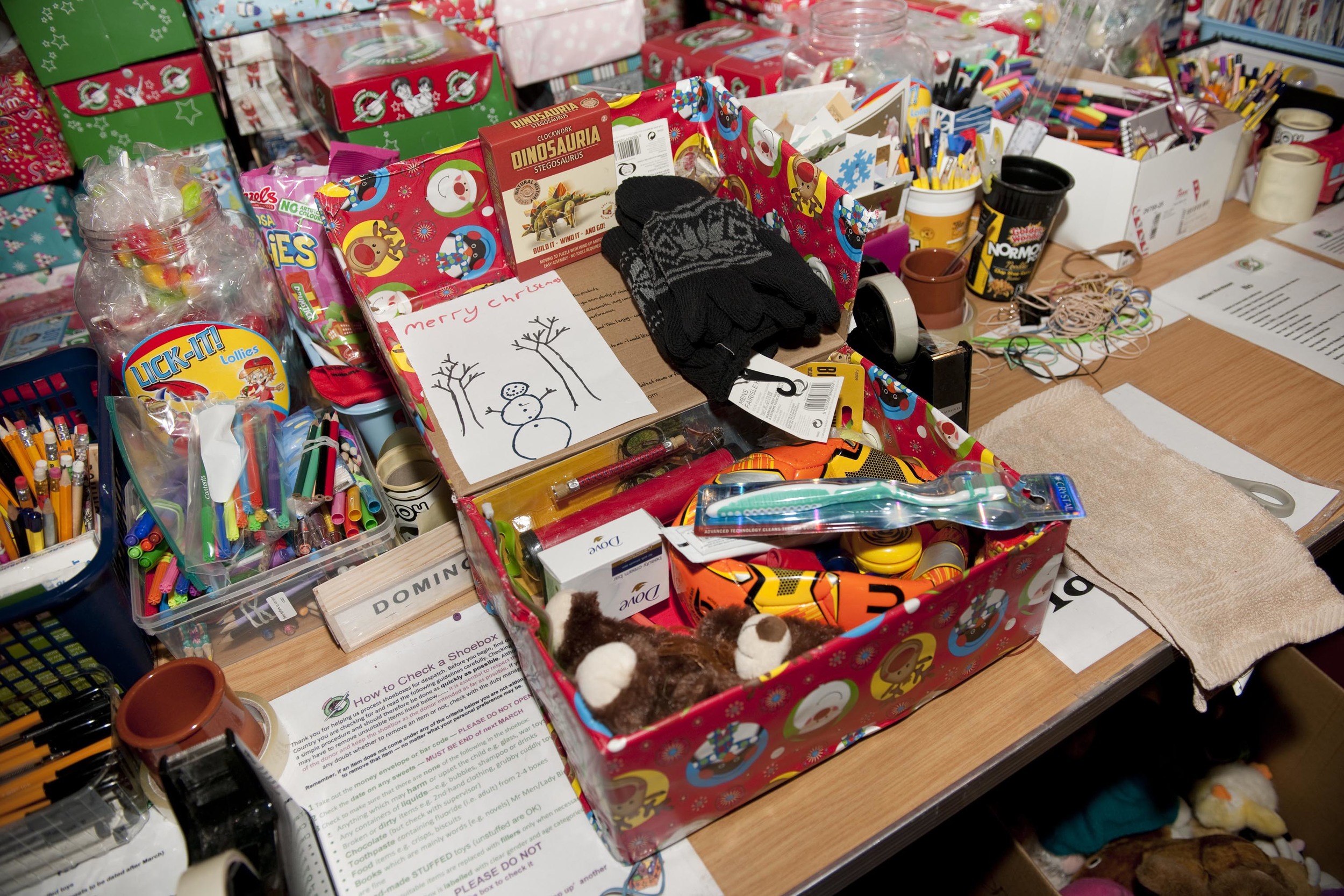 All boxes include pencils, a toothbrush and something to cuddle :-)