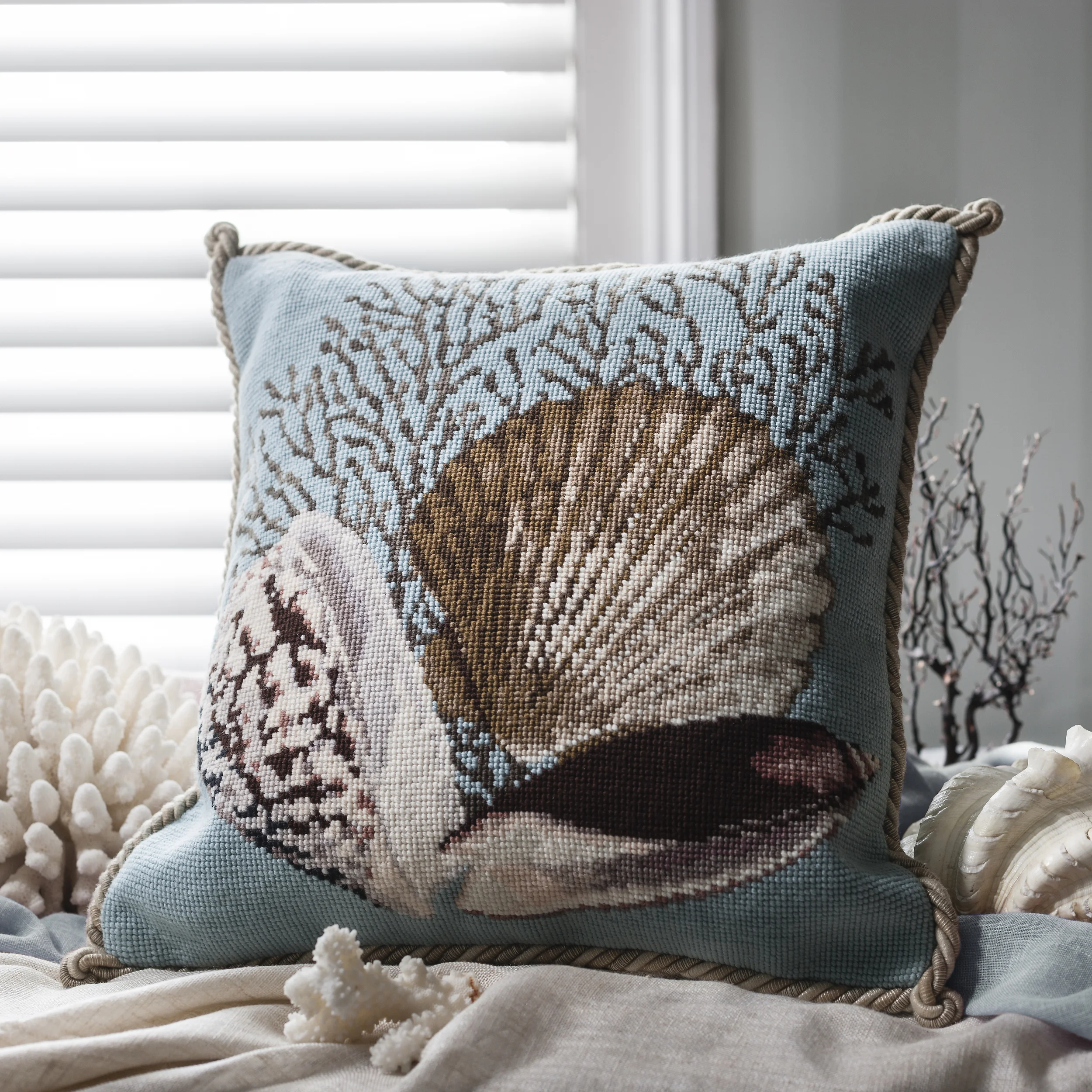 Fan Coral Blue Cushion - Shells.jpg