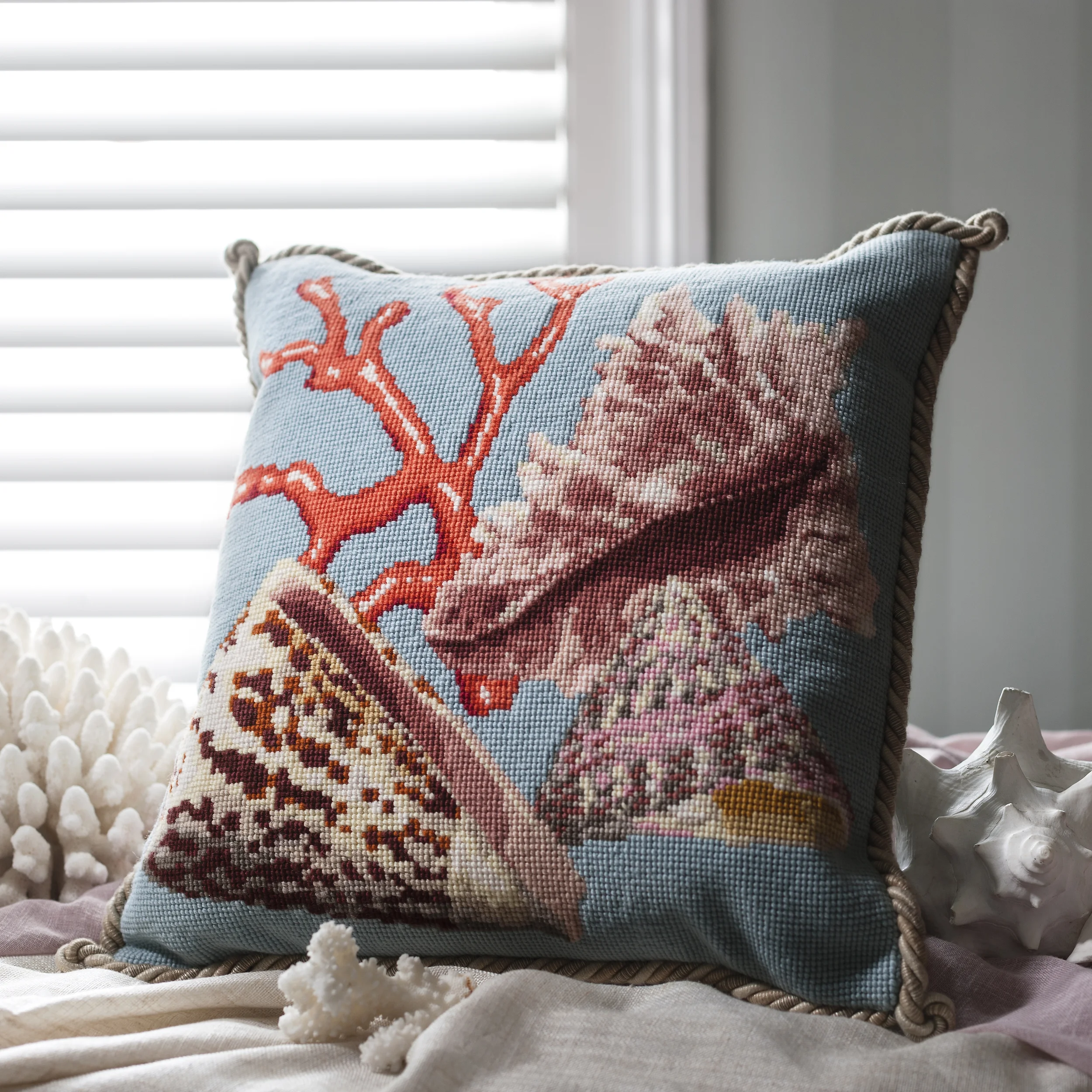 Red Coral Blue Cushion - Shells.jpg