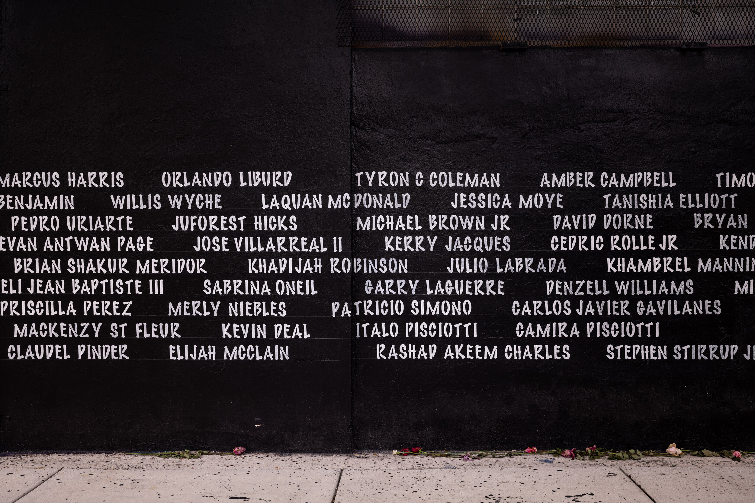  Installation view of  Say Their Names: A Public Art Memorial Project  at Bakehouse Art Complex. Photo by Greg Clark of GoodMiami.org, 2021. 