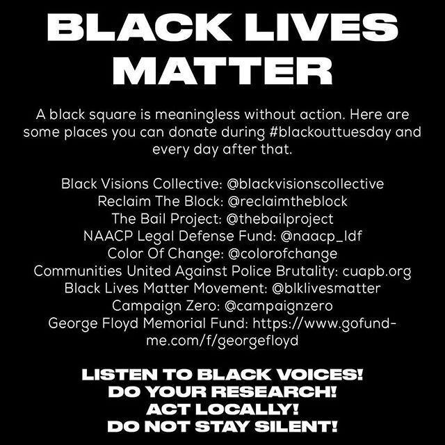 Black Lives Matter! These are all great resources. Support &gt; Performance. If you need more ideas for how to support, check the links in my stories! #blackouttuesday