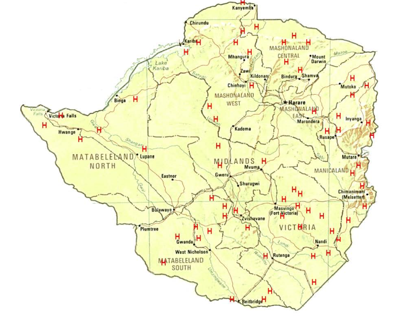 Red symbols represents EtC Sites operating in Zimbabwe.