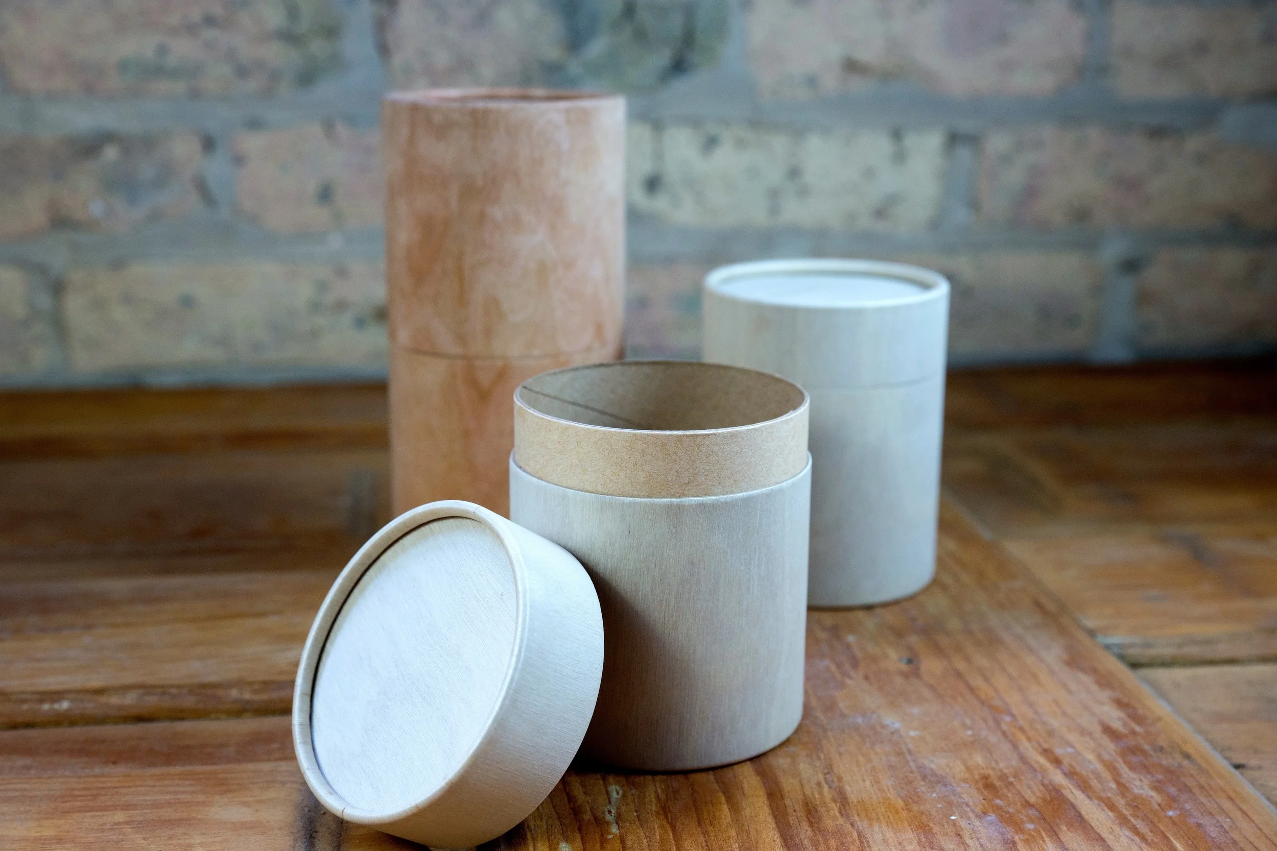 Cherry and Birch Wood Roll Top Canisters