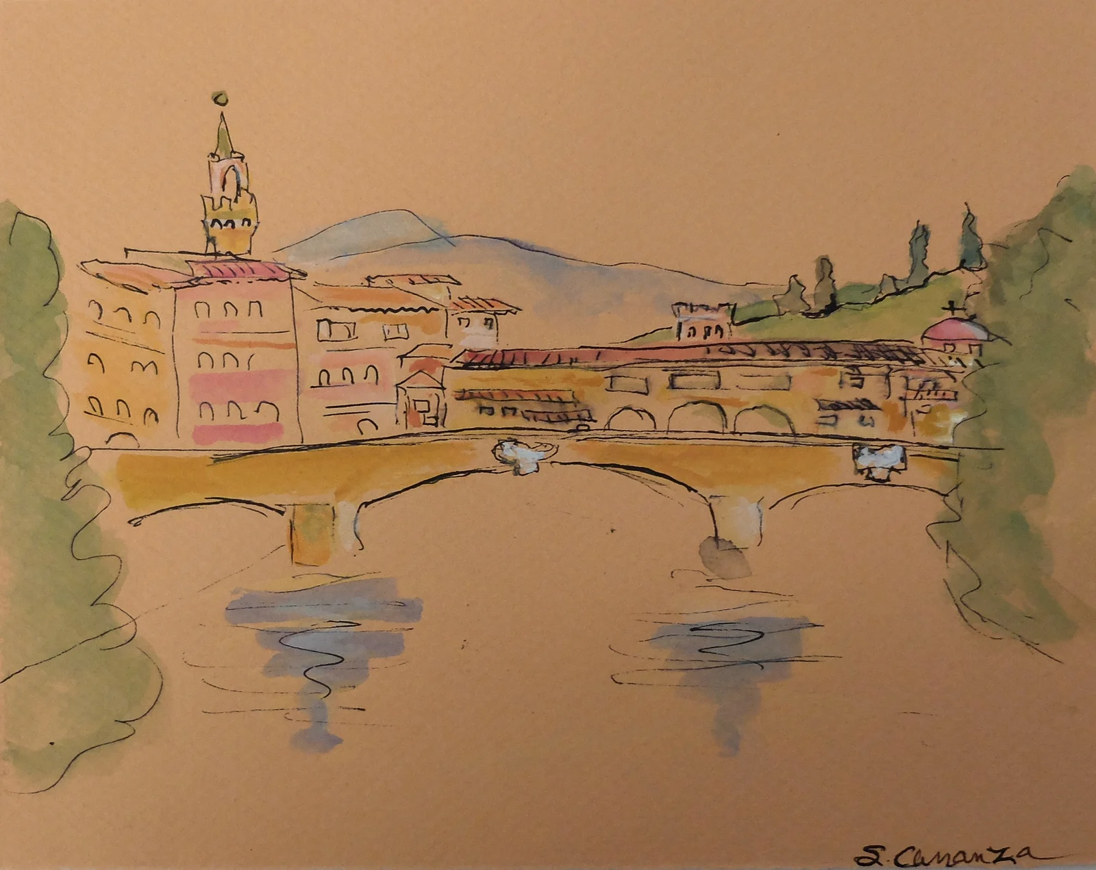 Ponte Vecchio, pen and ink - $55