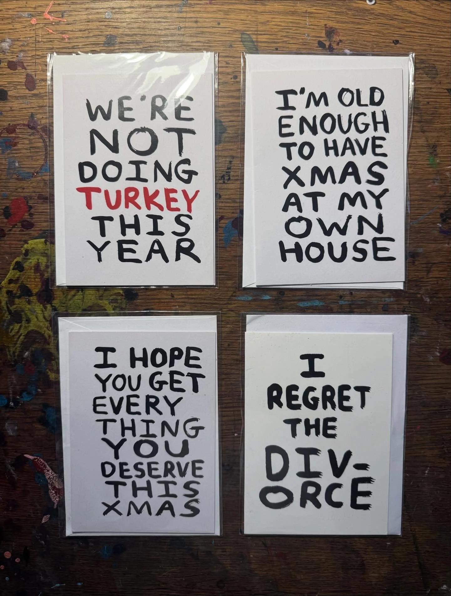 I didn&rsquo;t make new Christmas cards this year. I haven&rsquo;t really caught the Christmas spirit yet. SUE ME. Anyway here are the leftovers that exist. The divorce one can be used all year round