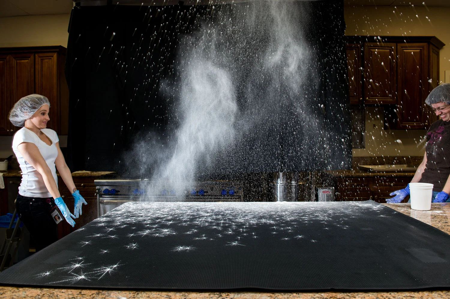 We used flour with side lighting to create the heart shape in the back panel of the truck
