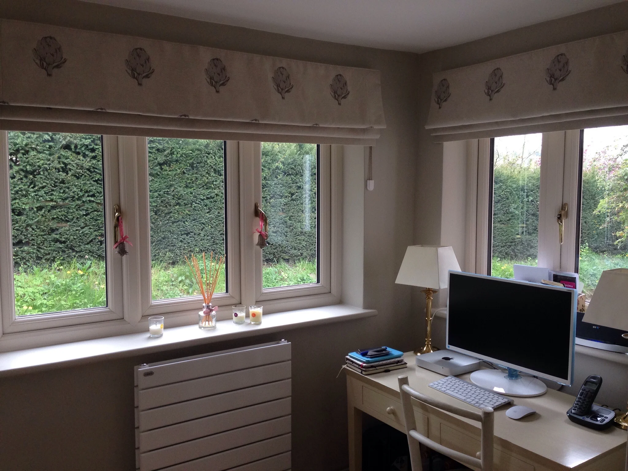 Roman Blinds in 'Emily Bond' Artichoke - Grey