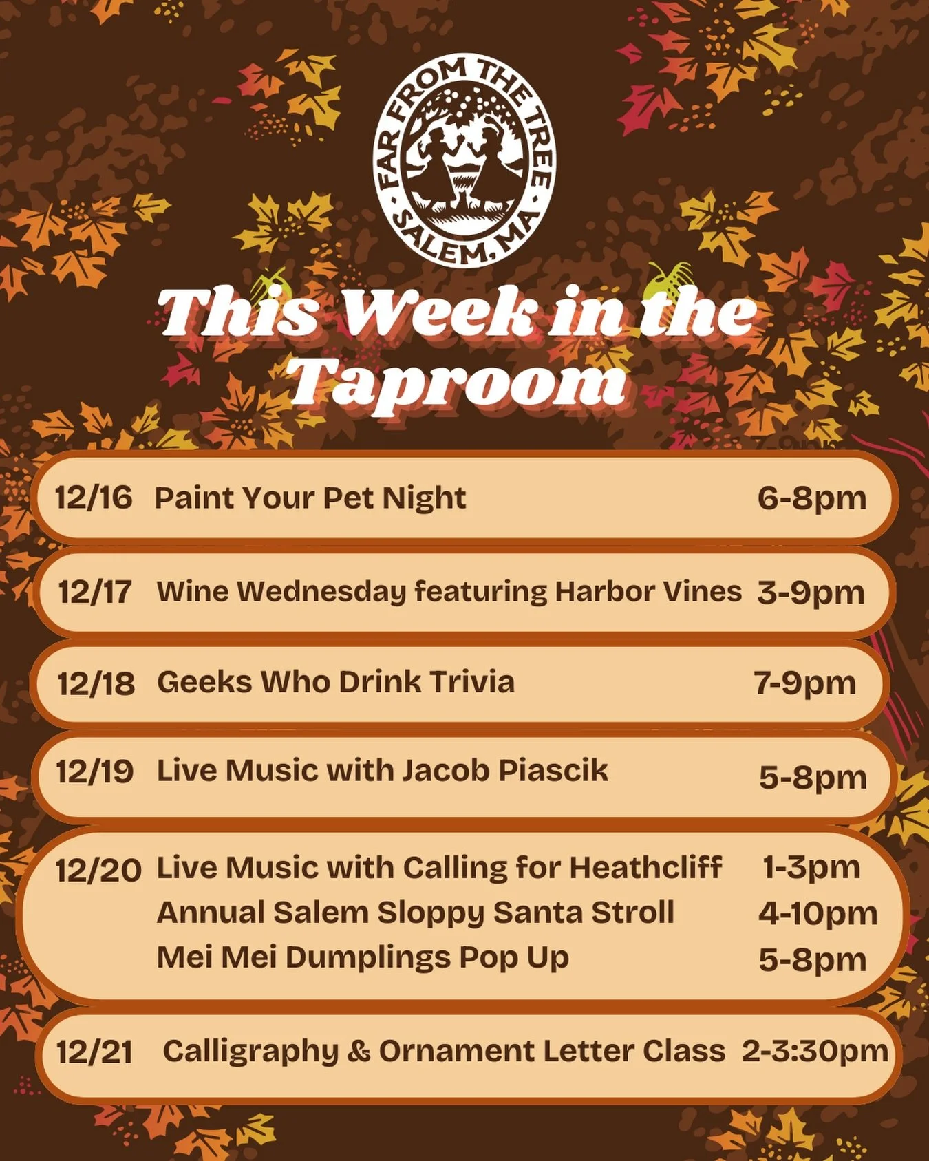 Check out this week&rsquo;s taproom events! #salemmaevents #ffttcider