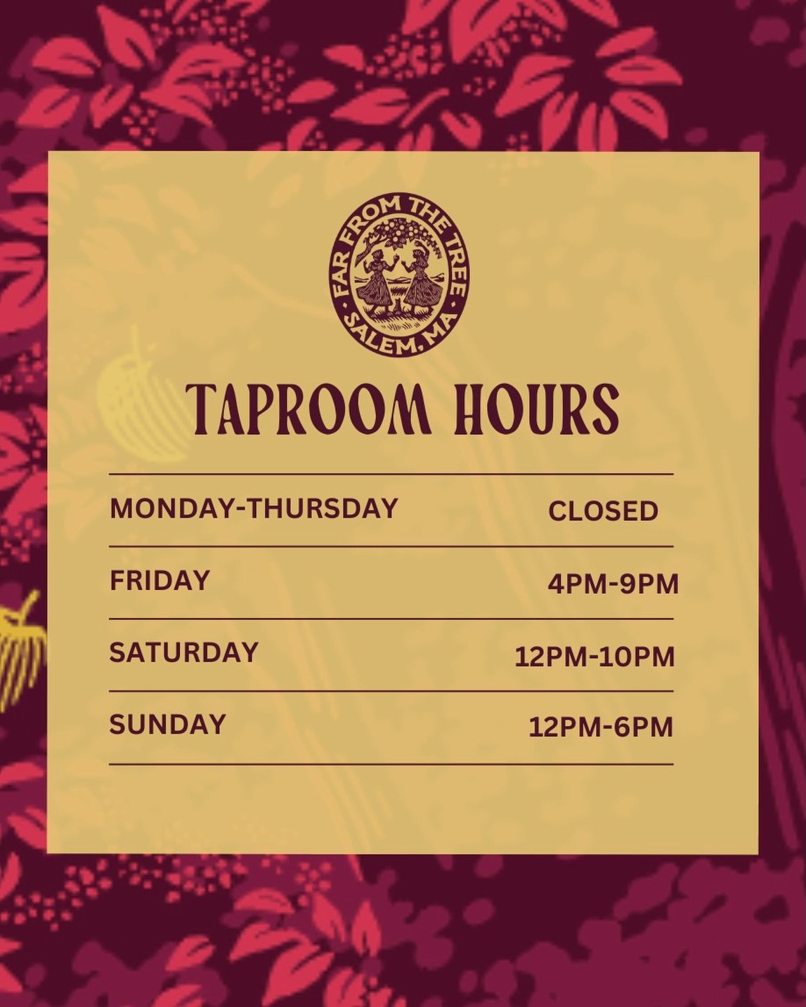 Updated taproom hours start today! #ffttcider #taproomhours #salemma