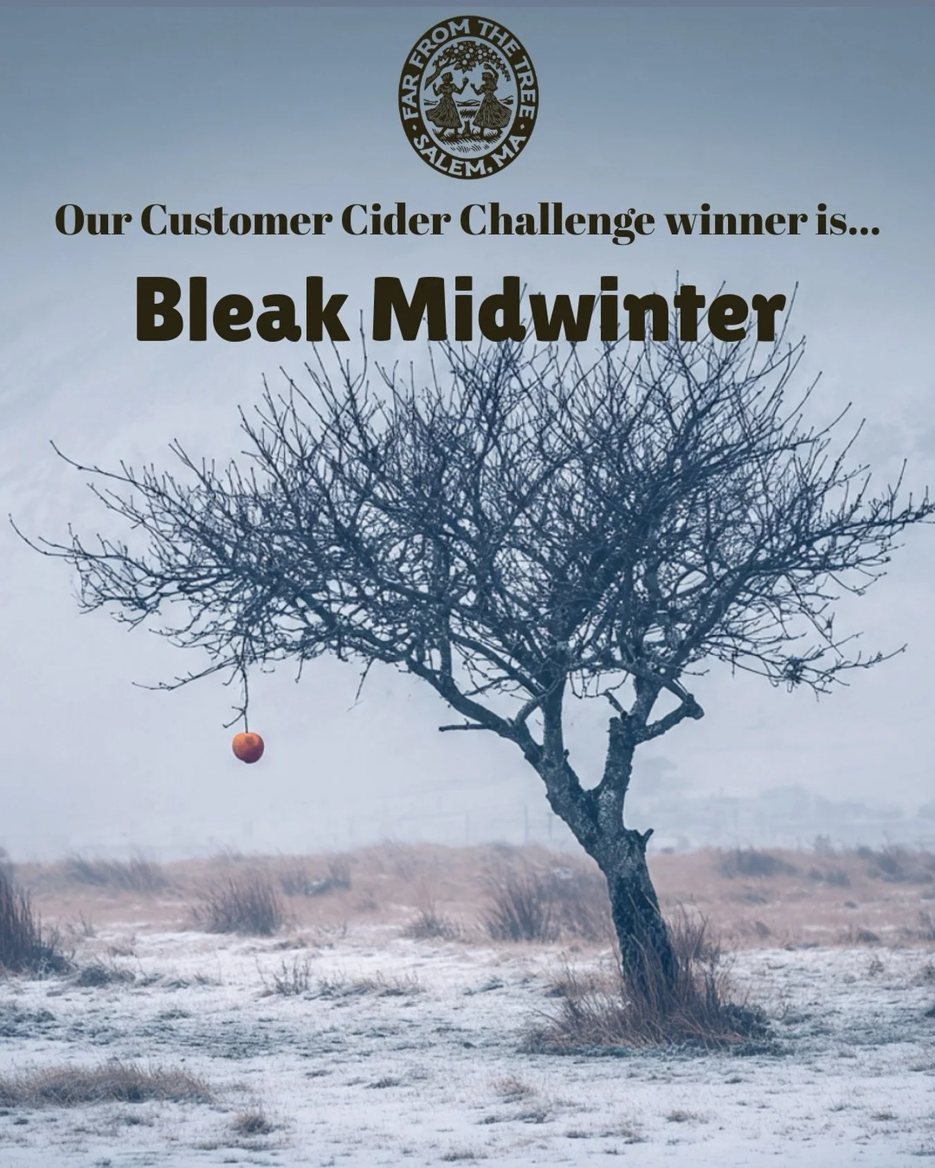 Our Customer Cider Challenge winner  is&hellip; 🏆 Bleak Midwinter ❄️🍎
A semi-sweet cider layered with orange, cranberry, black tea, lemon, cinnamon, and cloves &mdash; bright citrus up front with a cozy spiced finish.

Thanks to everyone who voted 