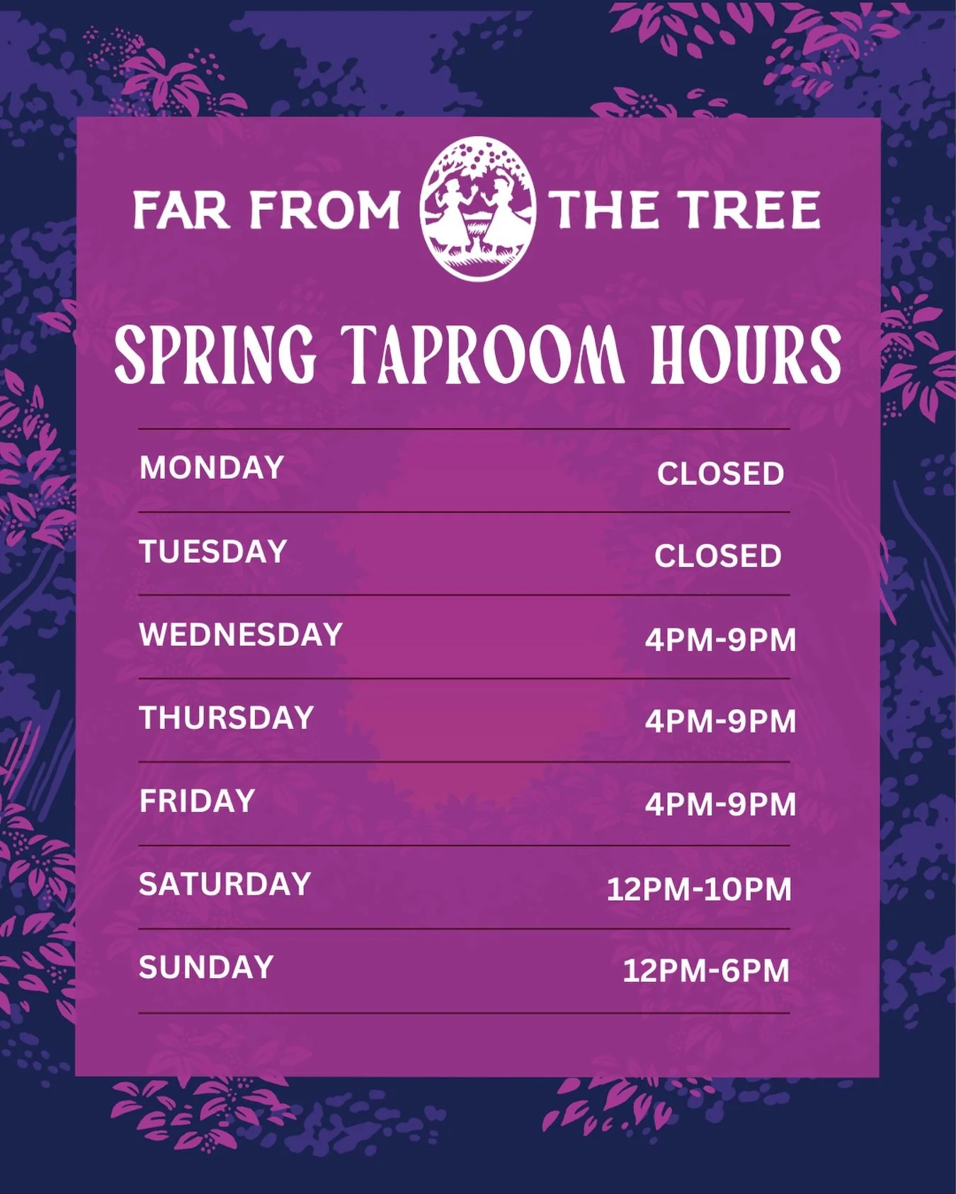 Wednesdays and Thursdays are back! New spring taproom hours are now live 
#ffttcider #salemma