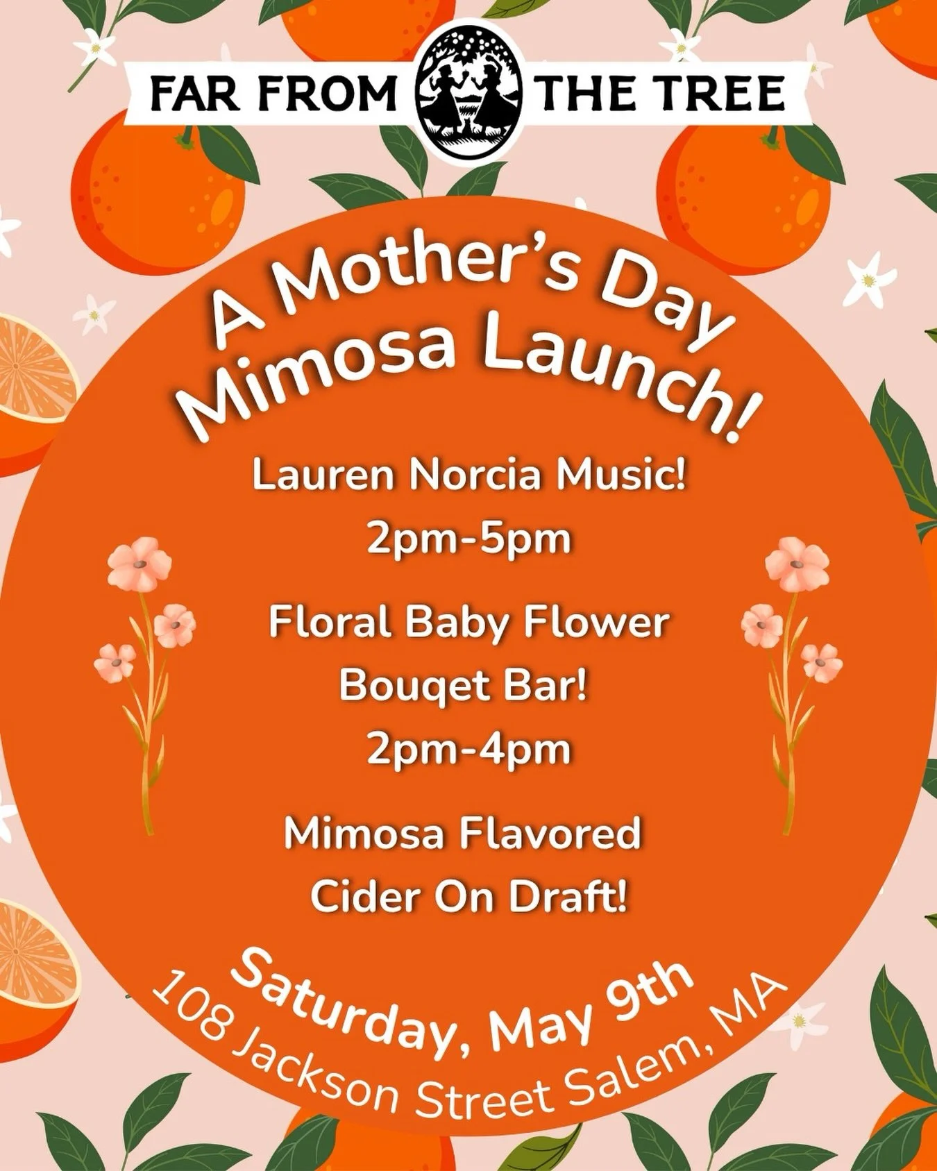 🌸🥂 Mother&rsquo;s Day Weekend at Far From The Tree
Join us on Saturday, May 9th as we celebrate Mom the best way we know how&mdash;cider, music, and a little sparkle ✨

🎶 Live music @laurennorcia | 2&ndash;5PM
💐 Flower Boutique Bar @floralbabydes