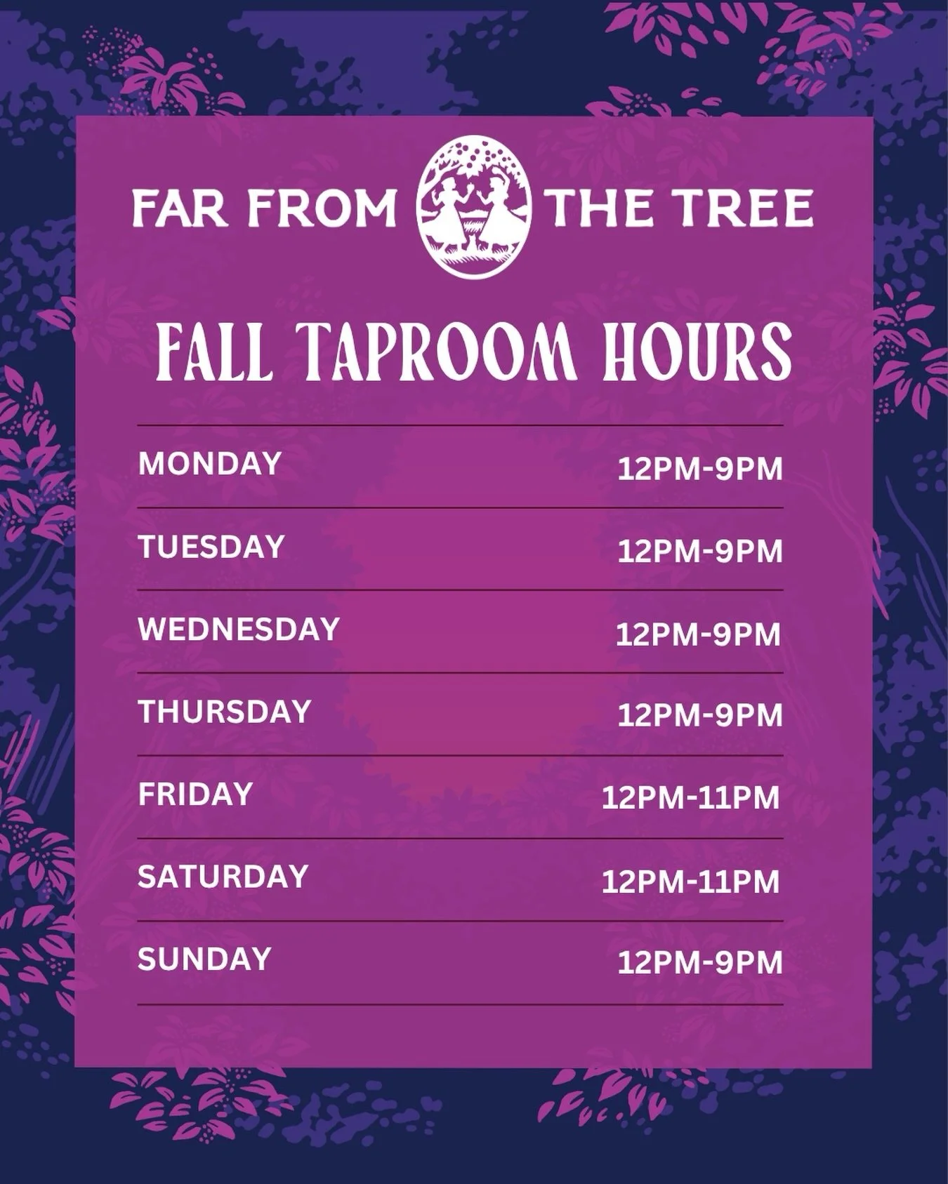 New Taproom Hours for Fall! Starting today